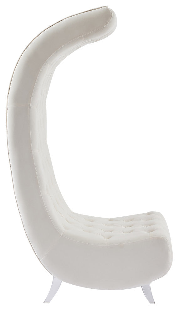 Crescent Velvet Upholstered Rounded Accent Chair, Cream