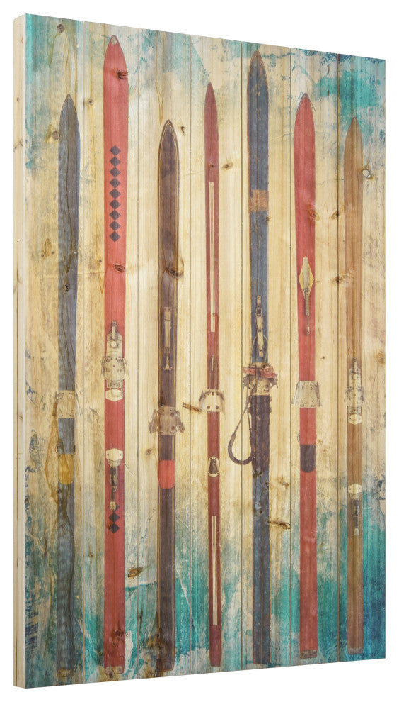 "Retro Skis" Colorful Wall Art Digital Print on Solid Wood, 36"x24"