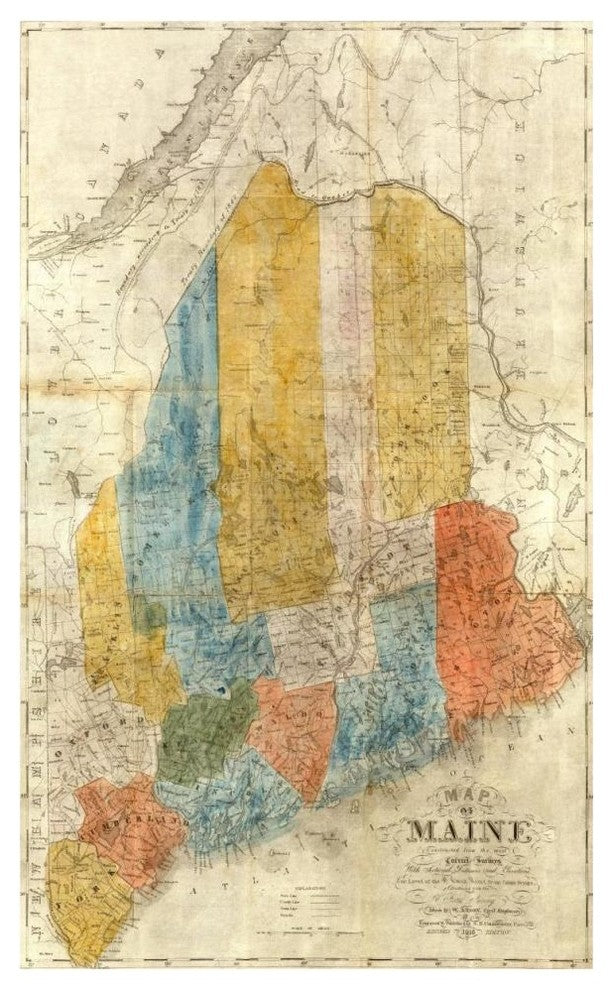 "Map of Maine, 1843" Digital Paper Print by W. Anson, 29"x46"