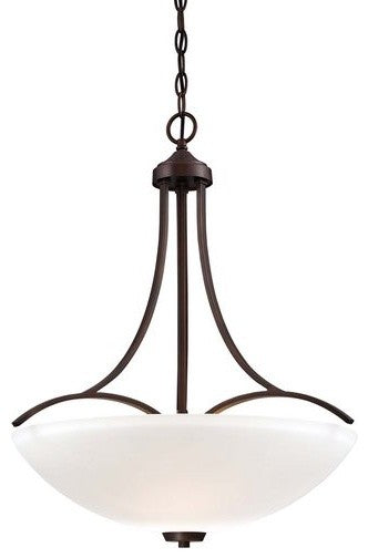 3-Light Pendant, Vintage Bronze With Etched White Glass