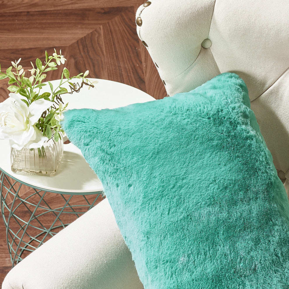 Heavy Faux Fur Throw Pillow Covers 2pcs Set, Blue Turquoise, 14''x26''