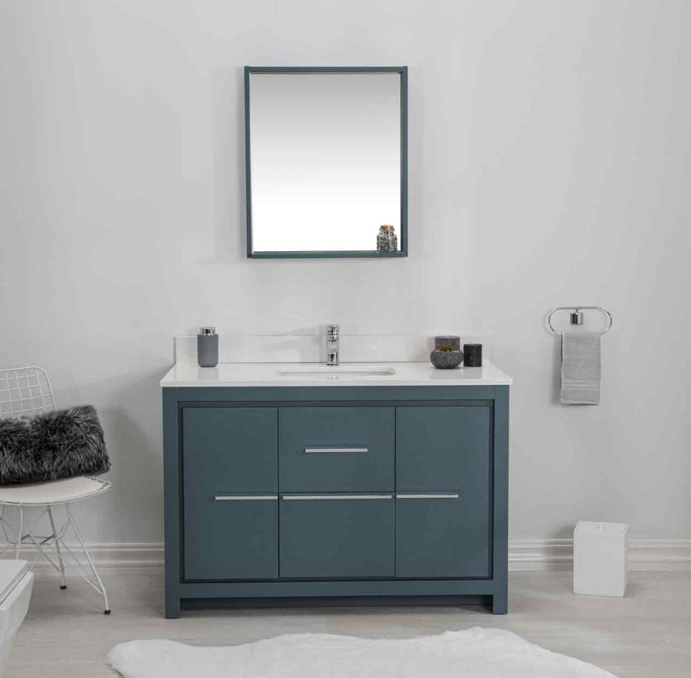 Mila Collection 48" Bathroom Vanity With Sink, Mirror, Countertop, Alasca Blue