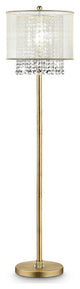 Benzara BM240410 Floor Lamp With Hanging Crystal Accents, White and Gold