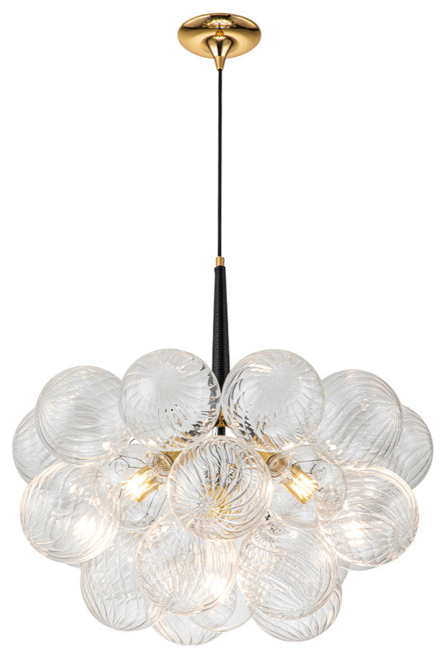 Contemporary 6-Light Twisted Clear Glass Globe Chandelier, Black/Gold