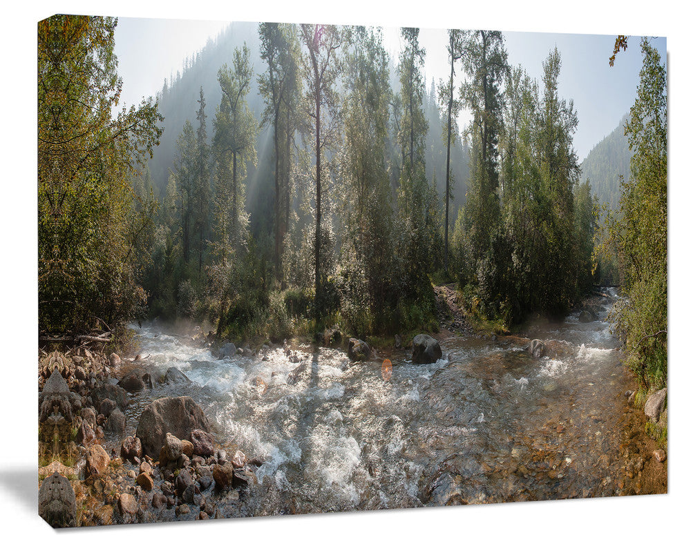 Mountain River Panorama, Landscape Canvas Art Print, 20"x12"