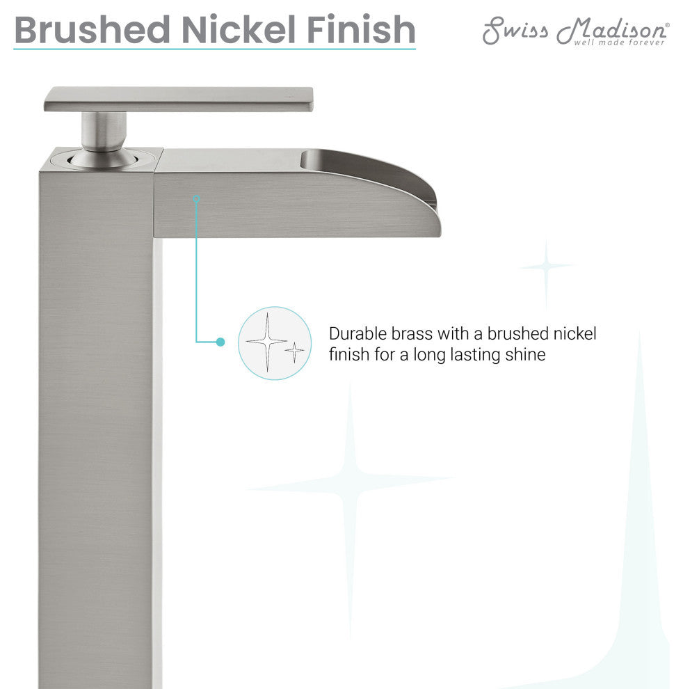 Concorde Single HoleHigh Arc Waterfall Bathroom Faucet, Brushed Nickel