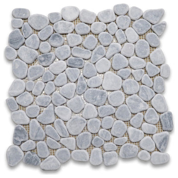 Bardiglio Gray Tumbled Marble Pebble Stone Non Slip Shower Floor Tile, 1 sheet