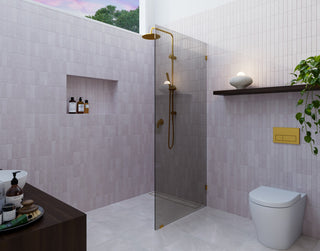 Ursa 30"x78" Frameless Single Glass Shower Panel, Gray Tint, Satin Brass