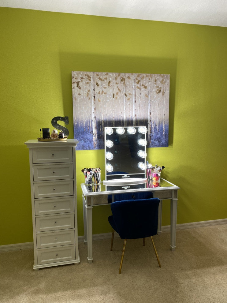 Hollywood Glow Lite Vanity Mirror, Clear LED Globe Bulbs, Shimmery Silver