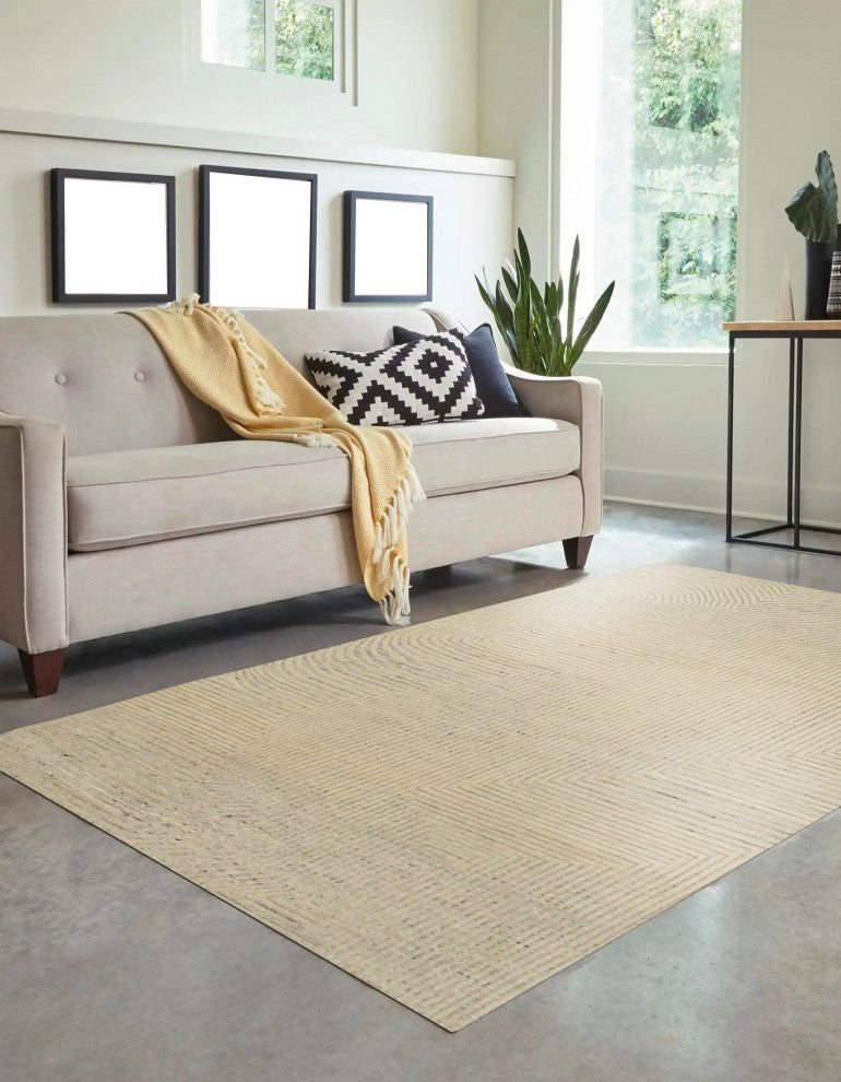 Hand Knotted Wool Ivory Transitional Modern Modern Knot Rug, 8'x10'