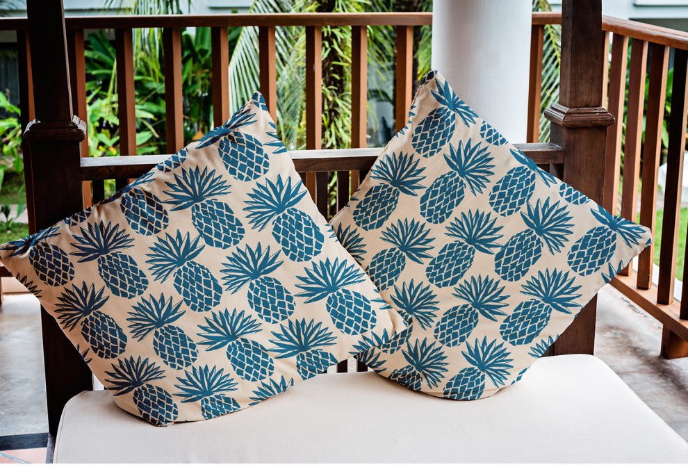 20" x 20" Pineapple Stripes Indoor/Outdoor Polyester Throw Pillow, Autumn Blue