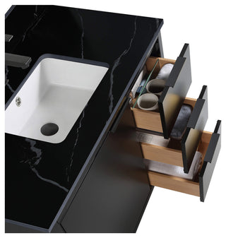 Opulence Bath Vanity, Black Matte, 36", Black Hardware, Black Marble Top