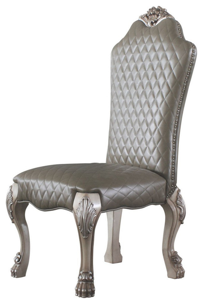 Leatherette Side Chair With High Back and Claw Legs, Set of 2,Antique White