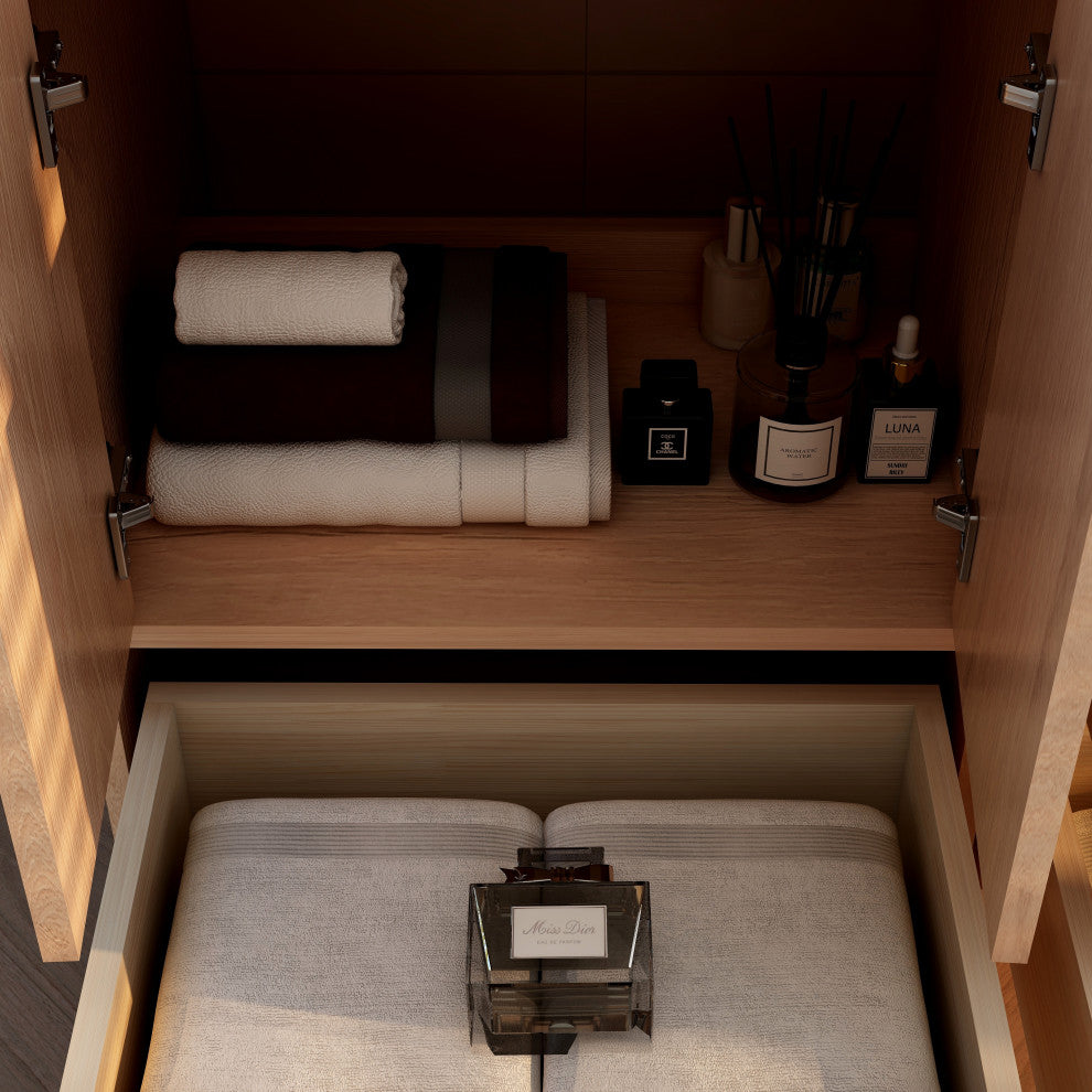 Victoria 36" Solid Wood Bath Vanity Right Side Drawers, Red Oak