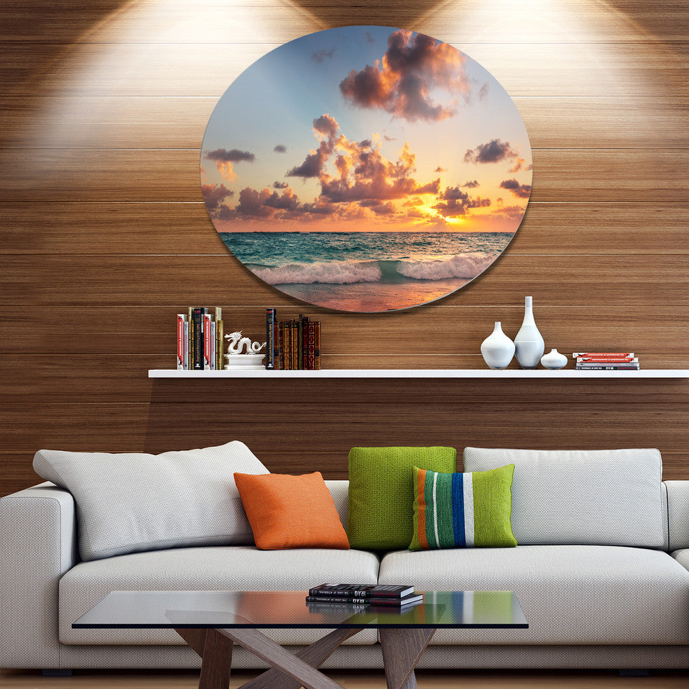 Sunrise On Beach Of Caribbean Sea, Beach Round Wall Art, 36"