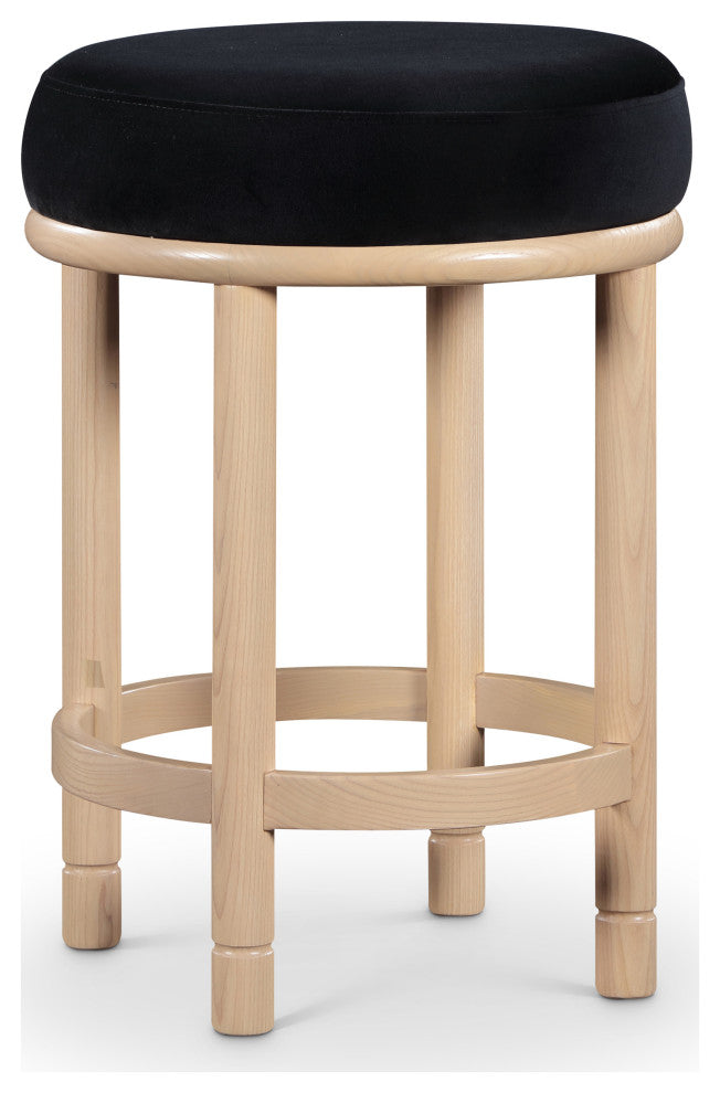 Monette Upholstered Bar and Counter Stool, Black, Velvet, Natural Finish