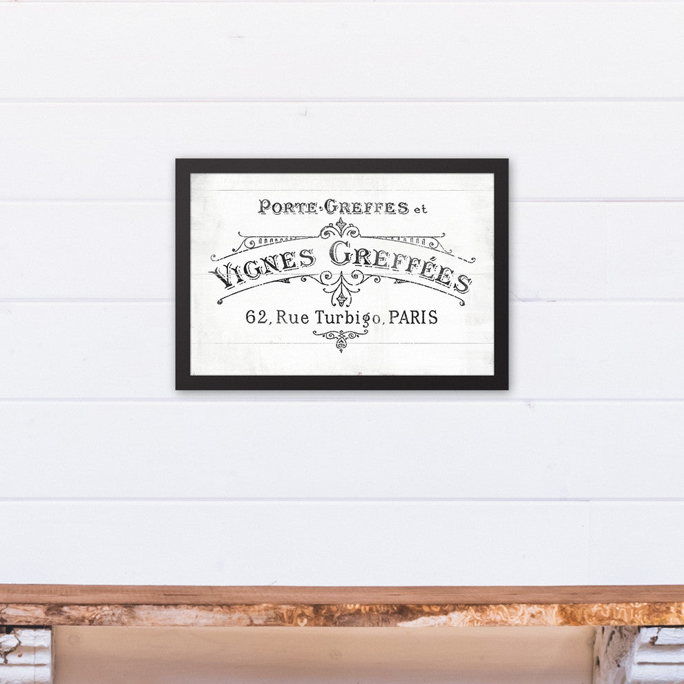Vintage Wine Label Paris 12x18 Black Framed Print on Canvas