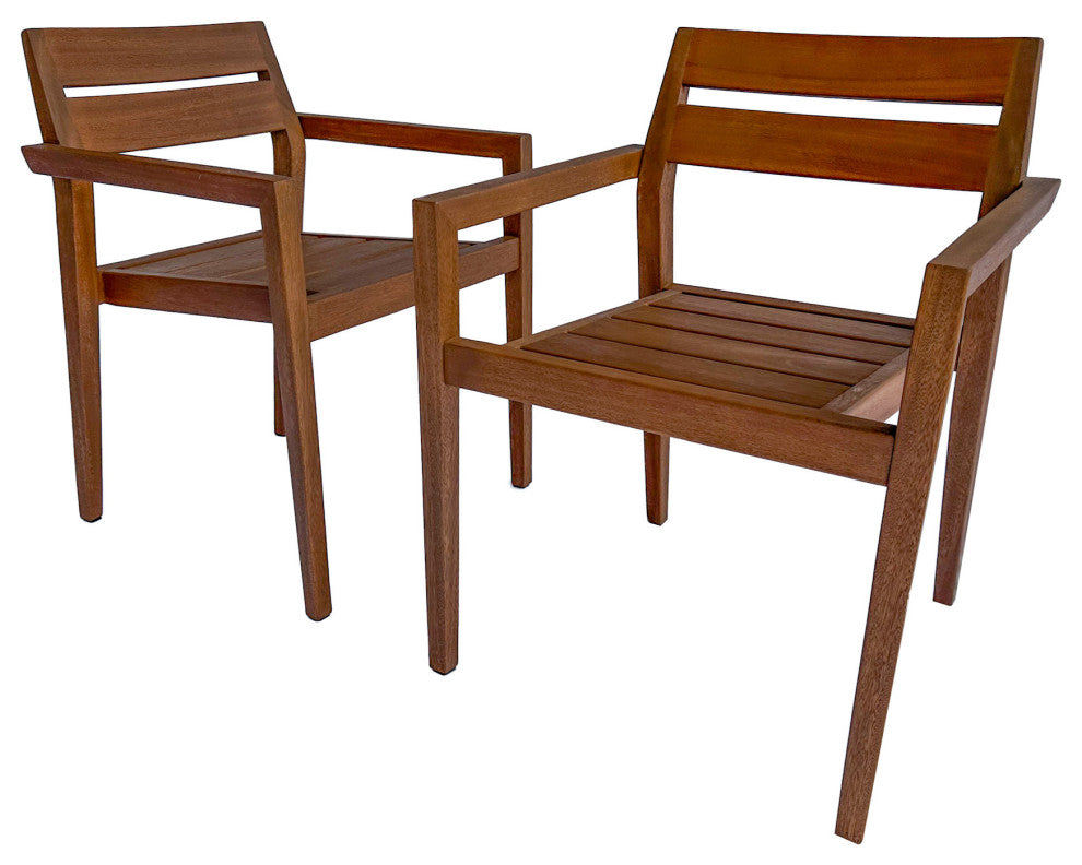 5-Piece Eucalyptus Dining Set With Stacking Chairs