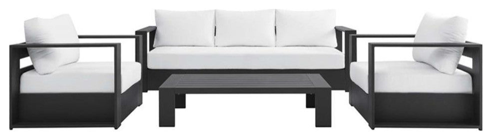 Tahoe Outdoor Patio Powder-Coated Aluminum 4-Piece Set, Gray White