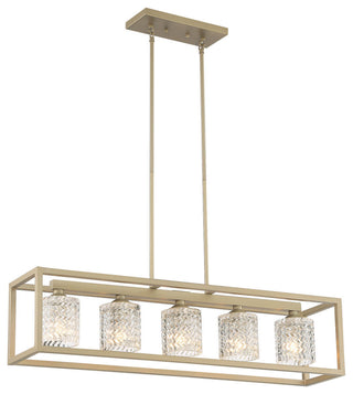 Vanity Art Modern Crystal Cut 5-Light Linear Pendant, Brass Dust