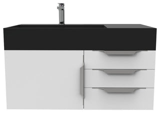 CastelloUSA Amazon 36" Wall Mount Vanity Set, White, Black Top, Brushed Nickel