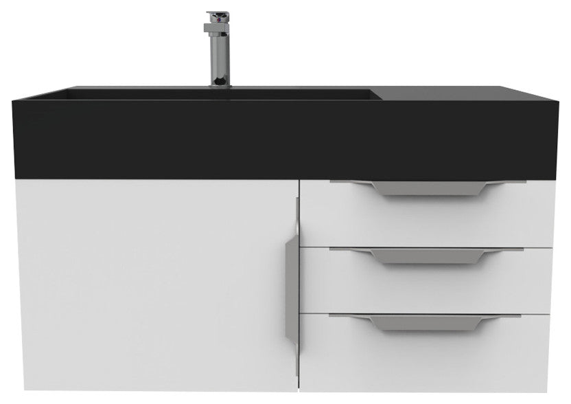 CastelloUSA Amazon 36" Wall Mount Vanity Set, White, Black Top, Brushed Nickel