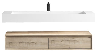 Alysa 60" Floating Bath Vanity, Acrylic Sink/Single Faucet Hole, Light Oak