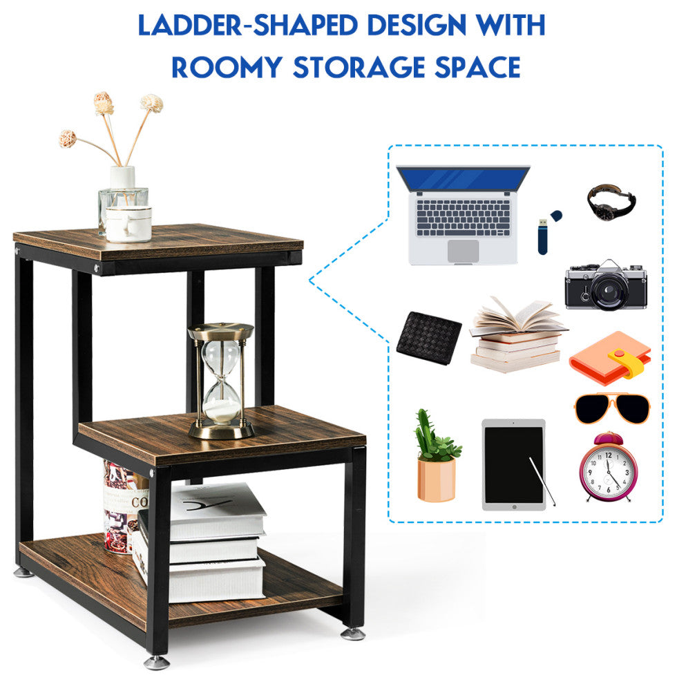 Costway 3-Tier End Table Side Table Night Stand W/Storage Shelf for Living Room