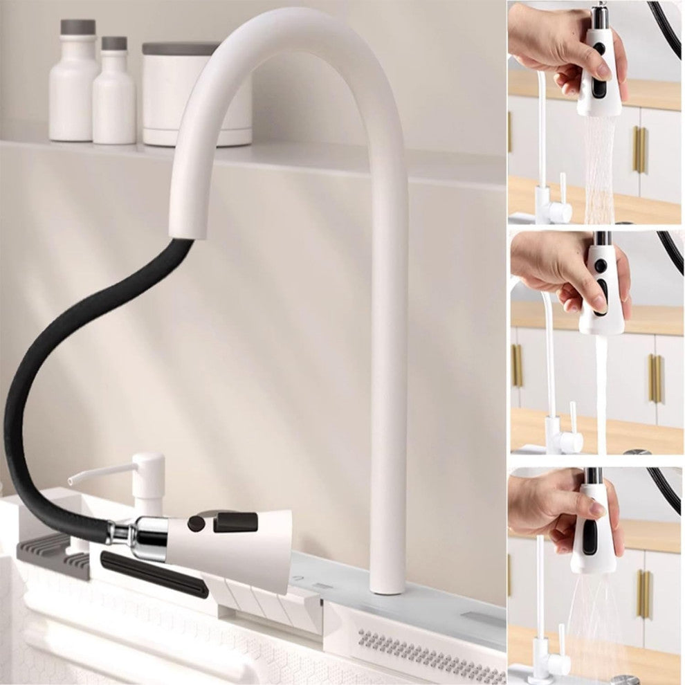 Bronstarz 29.5 INCH Full White Two Waterfalls Sink Set
