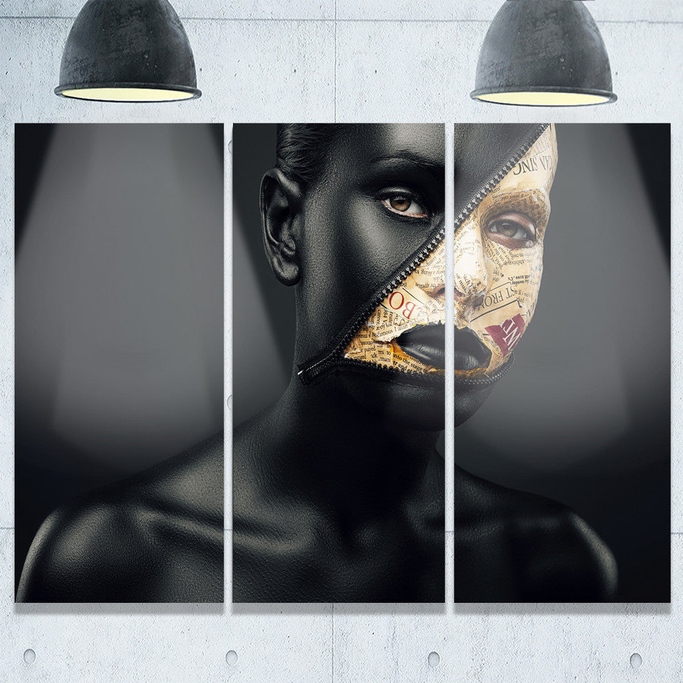 "Woman With a Zip on Face" Metal Wall Art, 3 Panels, 36"x28"