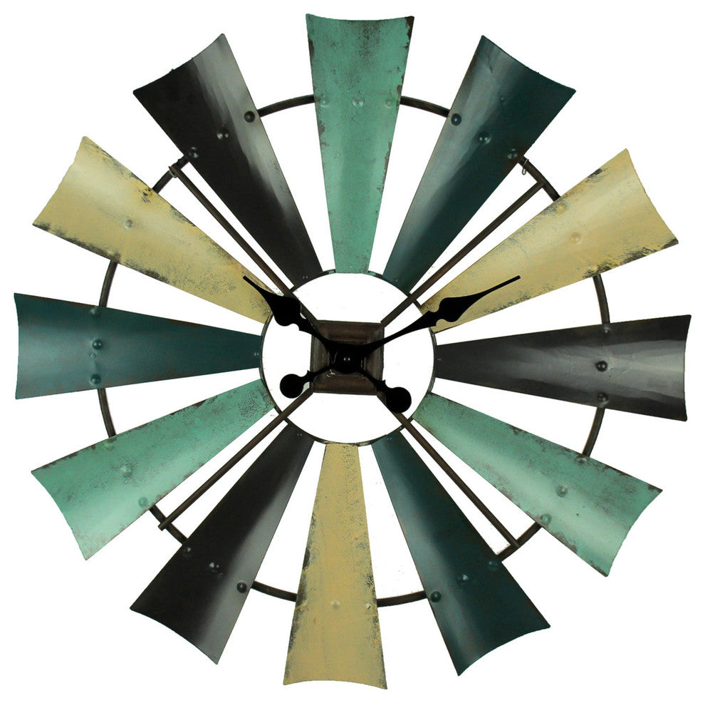 Rustic Colored Metal Farmhouse Windmill Wall Clock