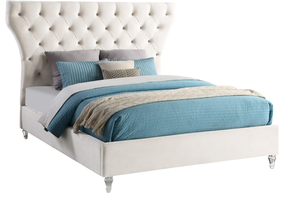 Kira Velvet Upholstered Bed, Cream, King