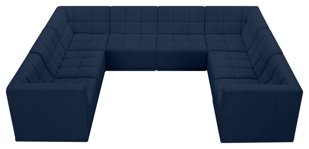 Relax Velvet Upholstered 8-Piece U-Shaped Modular Sectional, Navy