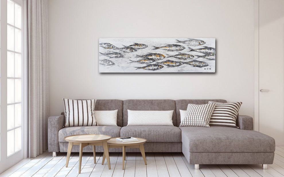 "Riding the Current I" Hand Painted Canvas Art, 20"x60"