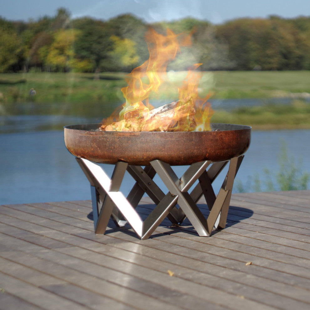 Modern Vingis Fire Combination Rusting and Stainless Steel, 24.8"
