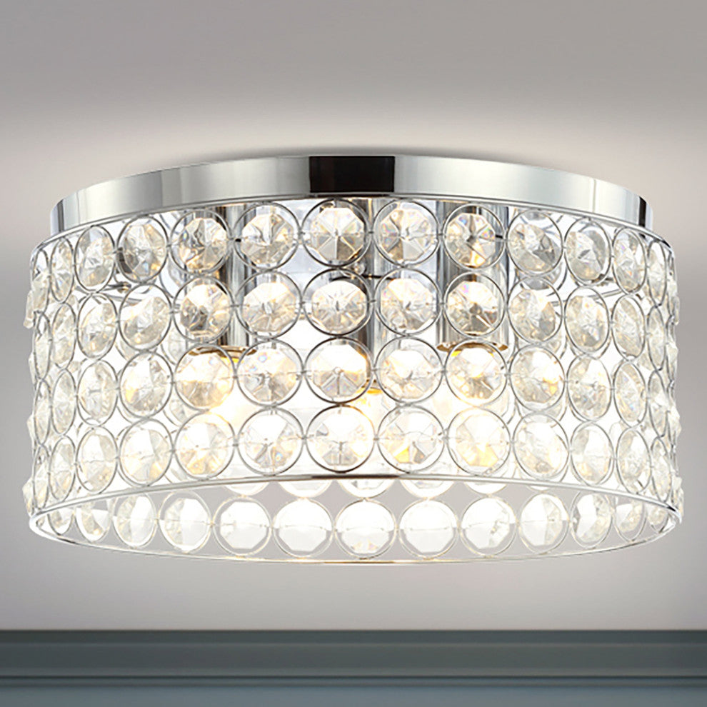 Ellen 15" 3-Light Crystal and Metal LED Flush Mount, Chrome