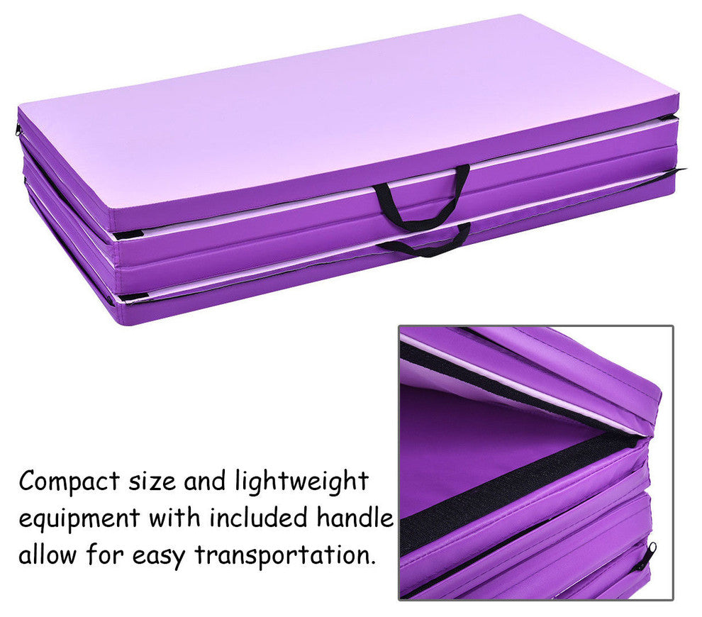 Costway 4'x10'x2'' Gymnastics Mat Thick Folding Panel Gym Fitness PurplePink