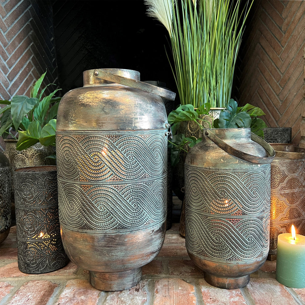 2 Piece Moroccan Roped Lattice Lantern Set