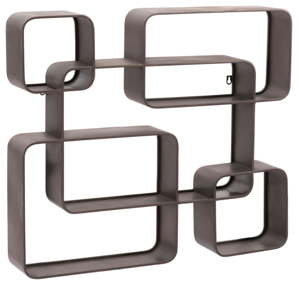 Bookcase Wall Shelf Rack, Steel Metal, Antique Gray, Lounge Hospitality