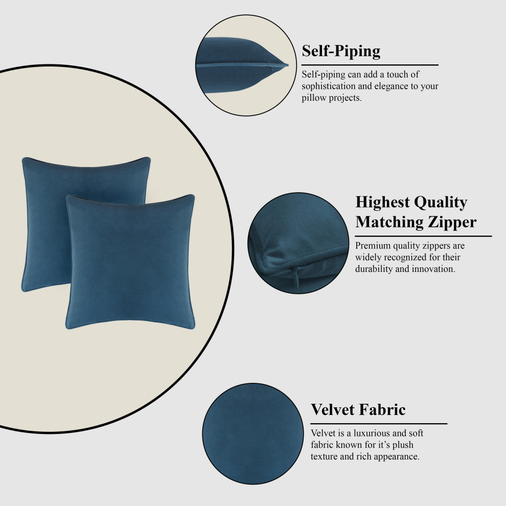 A1HC Soft Velvet Throw Pillow Covers Only, Set of 2, Teal, 20"x20"