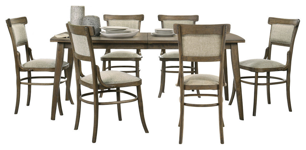 Bistro Vintage Walnut 7-Piece 72" Dining Set With Off White Fabric Dining Chairs
