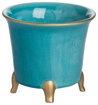 Jaipur Cachepot, Turquoise With Gold, Small