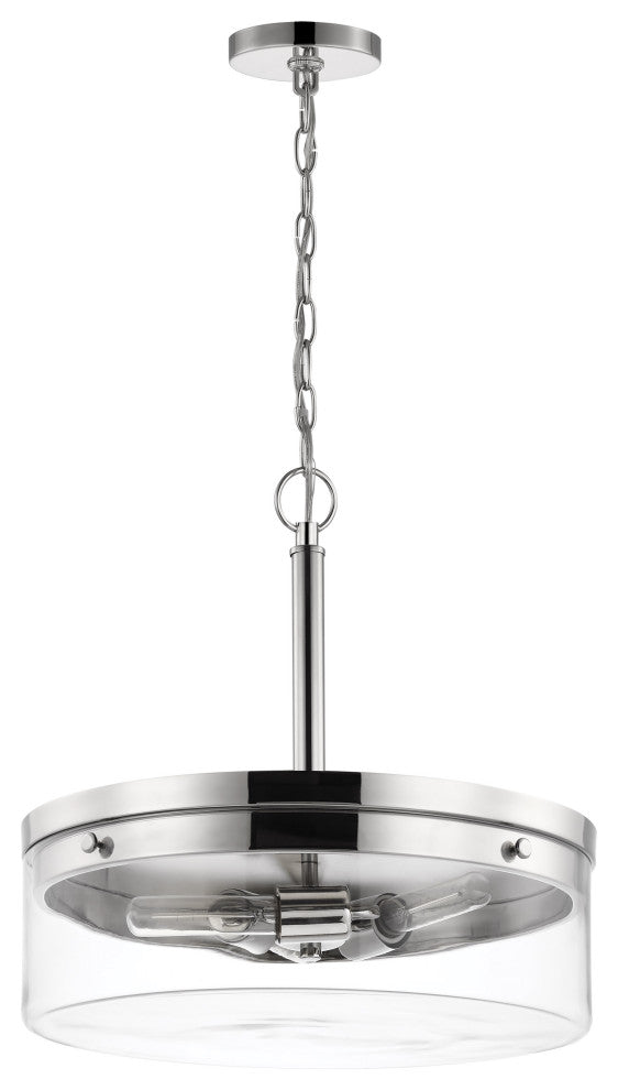 Intersection 3-Light Pendant, Polished Nickel With Clear Glass