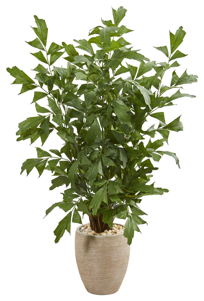 5' Fishtail Palm Artificial Tree, Sand Colored Planter