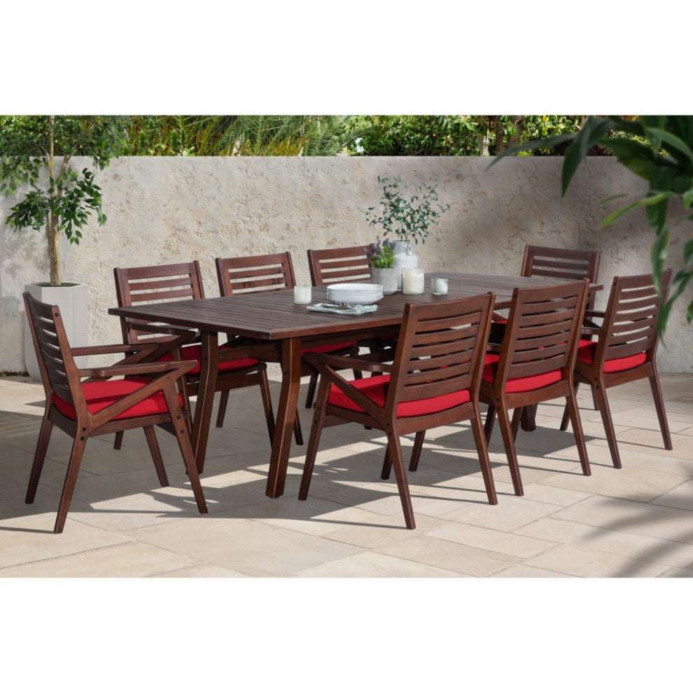 Vaughn 9 Piece Sunbrella Outdoor Patio Dining Set, Sunset Red