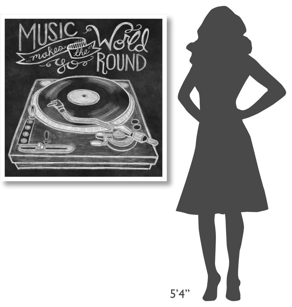 "Retro Record Player Chalk" Digital Paper Print by Mary Urban, 38"x38"