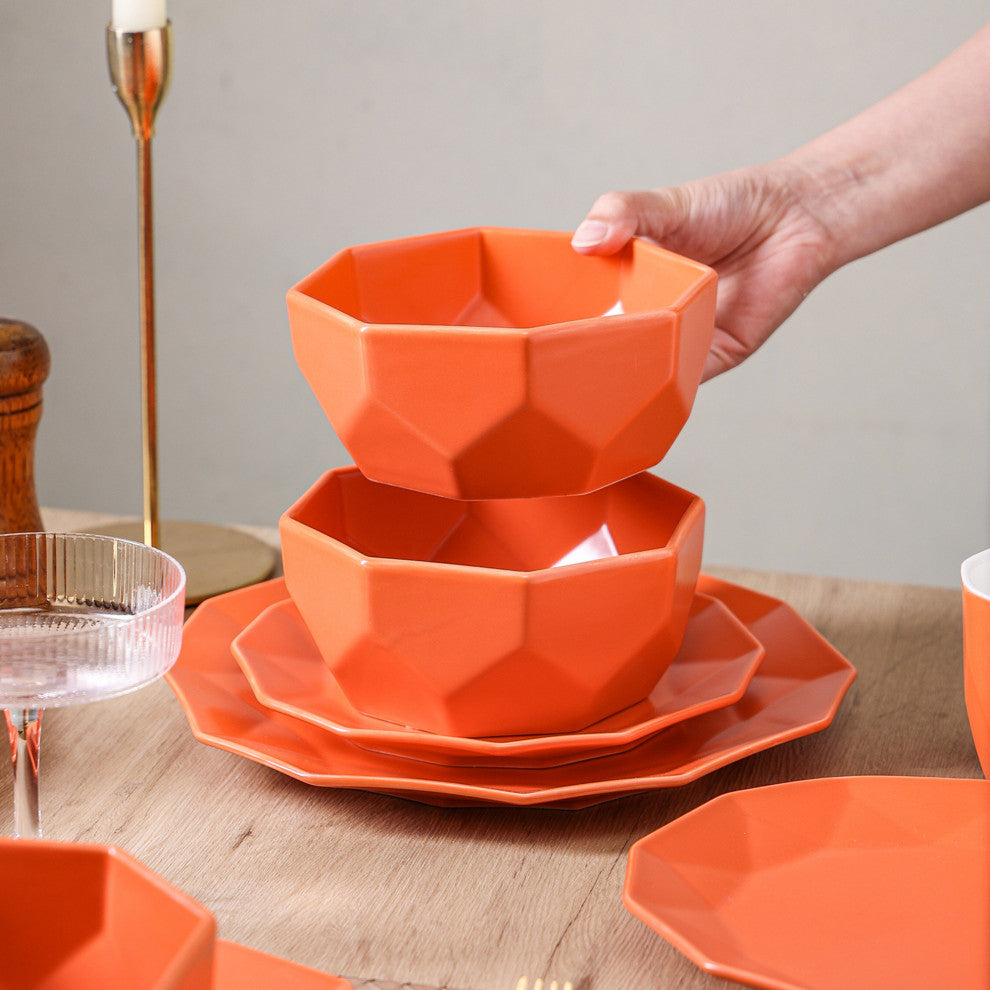 Stone Lain Jamie Porcelain 32 Piece Dinnerware Set, Orange