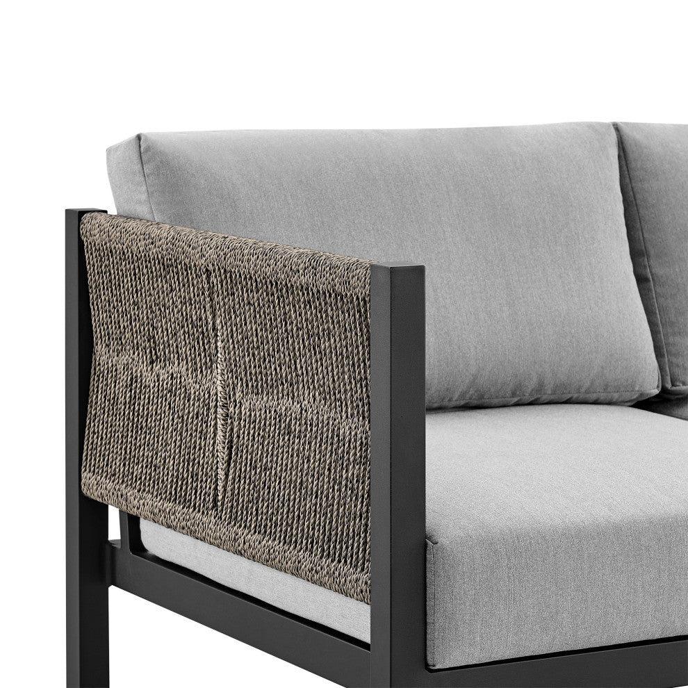 Cuffay 4-Piece Outdoor Furniture Set, Brown Aluminum And Rope With Cushions, Black