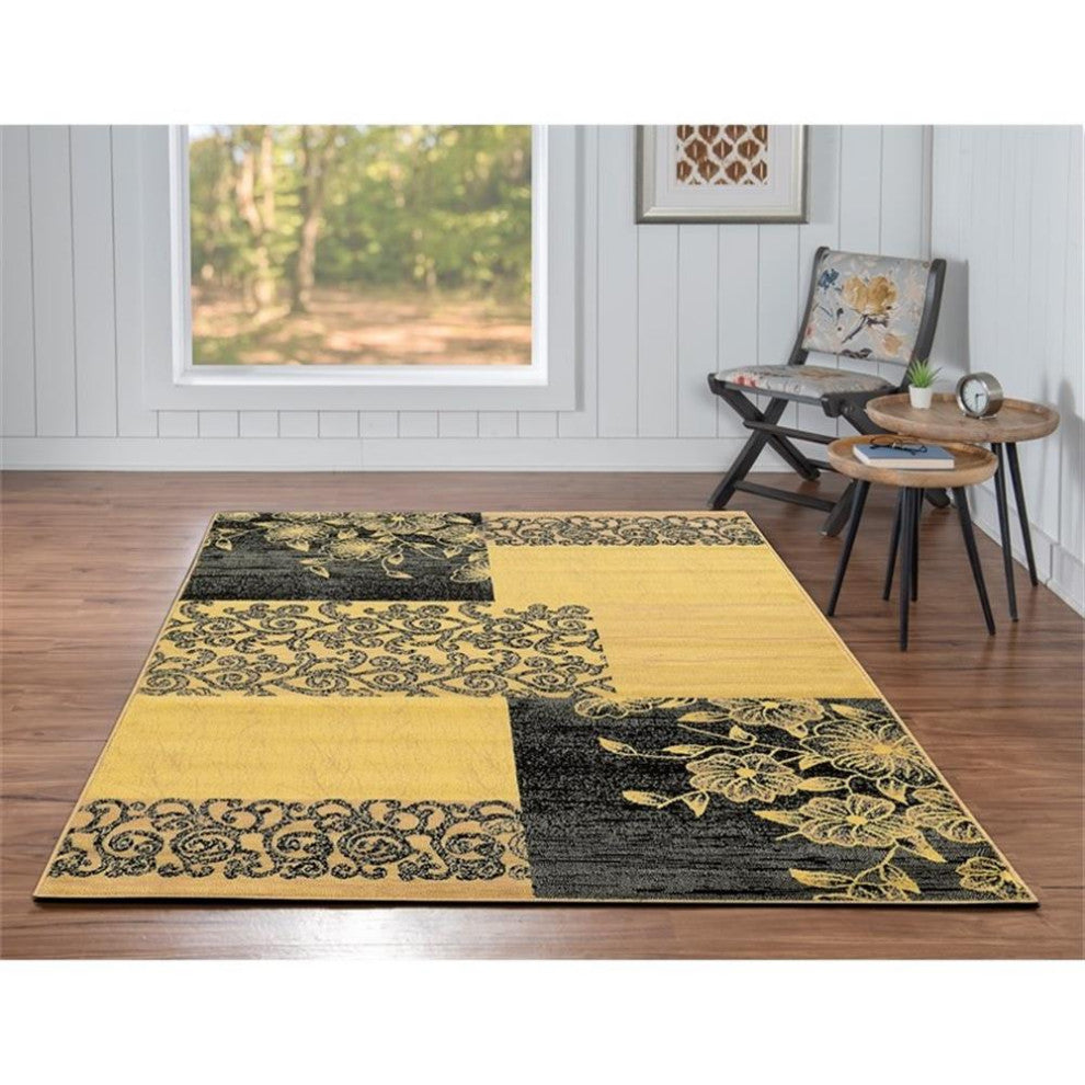 Linon Elegance Napa Patchwork Power Loomed Polypropylene 5'x7'3" Rug in Cream