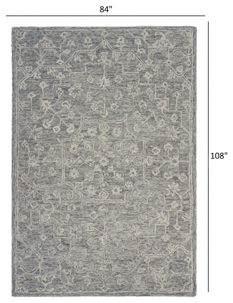 7" x 9" Gray Floral Finesse Area Rug